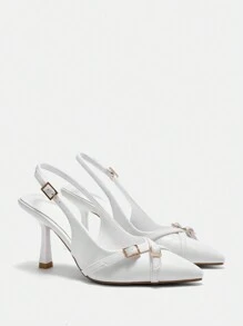 CUCCOO BIZCHIC Women's Fashion White Pumps With Buckle Decor, Sexy Pointed Toe PU Leather High Heels, For Commute, Date, Party, Wedding Spring Shoes Spring Break Easter For Christmas - White - View 7