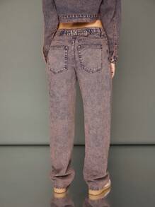 WESTFADE Jeans con gamba dritta in denim di cotone 100% Premium con lavaggio acido - Blu - Visualizzare 2