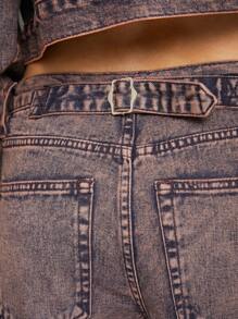 WESTFADE Jeans con gamba dritta in denim di cotone 100% Premium con lavaggio acido - Blu - Visualizzare 6