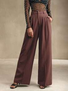 Anewsta 纯色口袋设计简约阔腿西装裤