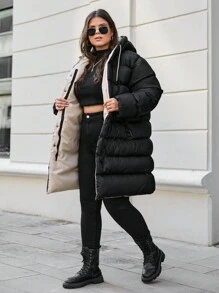 RueChic Plus Women's Zip Up Hooded Puffer Coat, For Winter