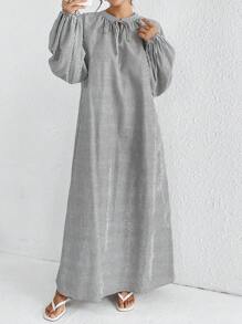Mulvari Women Striped Print Casual Arabic Style Dress, Modest Long Sleeve Dress Perfect For Beach/Casual/Vacation/Homewear/Daily Wear