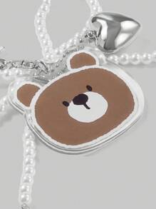 ROMWE Kawaii Ensemble de porte-clés et de porte-clés avec motif de tête d'ours brun, #286061 - Tabac - Voir 3