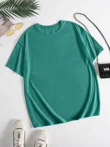 INAWLY 女士加大码短袖 T 恤 - 青碧色 - 查看 4