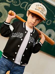 SHEIN Explorewe 1pc Casual College Style Funny Cute Letter Printed Jacket, Suitable For Daily Wear, School, Outings, Outdoor Play In Autumn & Winter Back-To-School Season - Navy Blue - View 1