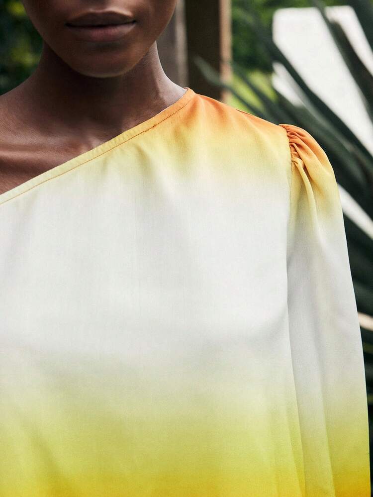 SHEIN Maija 비대칭 어깨 카라가 있는 여성용 랜턴 소매 스웨터