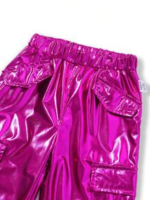 SHEIN 2 件装女婴时尚全息粉色蝴蝶印花吊带背心和短裤休闲夏季套装 - 彩色 - 查看 5