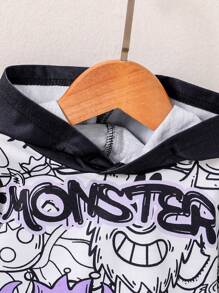 Fall Winter Baby Boys' Cartoon Monster Print Hoodie Sweatshirt & Pants 2pcs Casual Outfit - Black and White - View 3