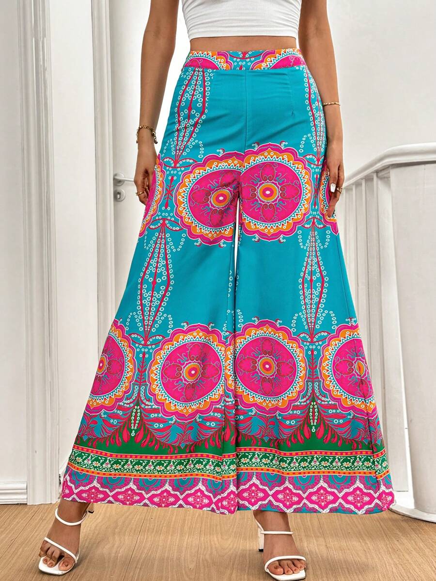 SHEIN LUNE Women Pattern Wide Leg Pants Fall Cloth For Women - Multicolor - View 1