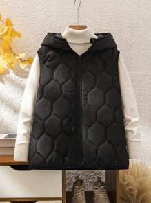 SHEIN Leap Crew Tween Boy 休闲纯色拉链背心，适合秋春季节，适合户外玩耍、学校、街头摄影、派对和居家休闲 - 黑色 - 查看 3