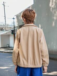SHEIN Tween Boys Zip-Up Long Sleeve Casual Jacket - Brown - View 2