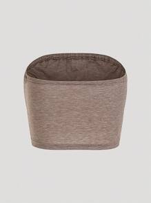 Chiquease Women's Casual One-Piece Shirred Fitted Top With Removable Honeycomb Breathable Padding - Coffee Brown - View 2