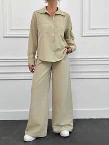 EURMUSE Beige Two Pieces Shirt And Pant - Beige - View 8