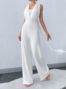SHEIN Tall Tall Women's Solid White Wide Leg Jumpsuit - White - View 6