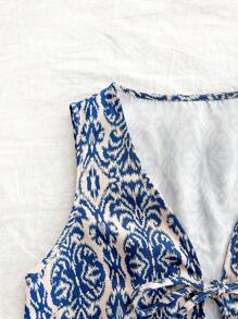 Soleia 大码女式无袖蓝白系带上衣 - 彩色 - 查看 5