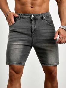 Manfinity Homme Pantalones Cortos Vintage De Mezclilla Con Bolsillo Oblicuo Y Talla Grande Para Hombres - Gris - Ver 3