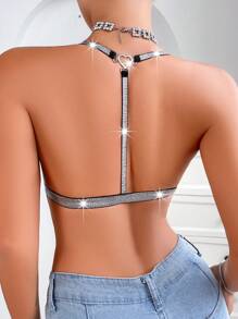 SHEIN Sexy Lace & Metallic Ribbon Wire-Free Comfortable Bra For Women Lingerie - Black - View 2