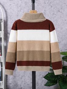 Maglione casual lavorato a maglia con colletto a contrasto a righe per ragazzo pre-adolescente