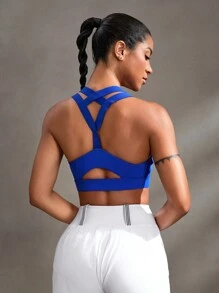 POWERISTA Powerista Mujer Sujetador deportivo simple de un solo color con diseño cruzado