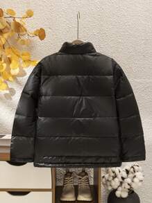 SHEIN Tween Boy's Quilted Rhombus Pattern Letter Print Padded Coat, Autumn Winter - Multicolor - View 2