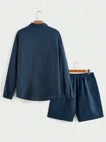 Manfinity Hypemode Men's Cotton Comfortable And Breathable Wrinkle Shirt Set