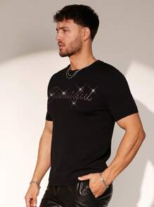 Manfinity Fever City Men's Spring/Summer Casual Rhinestone Letter Printed Short Sleeve Knitwear - Multicolor - View 4