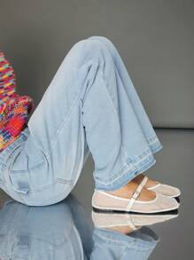 WESTFADE Premium Cotton Denim Release Hem Straight Leg Jeans