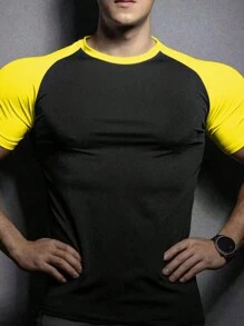Gym Rark Boyfriend Style Men's Color Block Splice Raglan Sleeve Sports T-Shirt - Multicolor - View 3