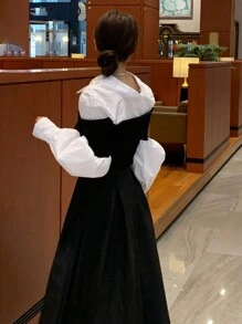 DAZY 女式撞色长袖二合一衬衫，秋季服装