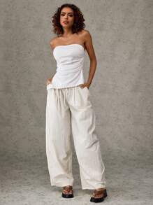 Forever 21 Calça Casual de Perna Larga com Amarração na Cintura de Cor Sólida - Damasco - Visão 5