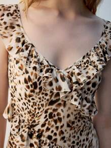 Maija 女士细肩带 V 领高开叉豹纹连衣裙 - 彩色 - 查看 3