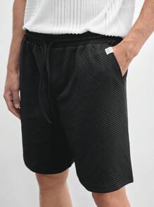 Business Casual 易於護理紋理編織男士圓領短袖休閒T恤連衣裙，2入組，適用於夏季 - 黑與白 - 查看 8
