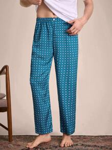 EverLounge Men All-Over Print Woven Lounge Pants - Green - View 1