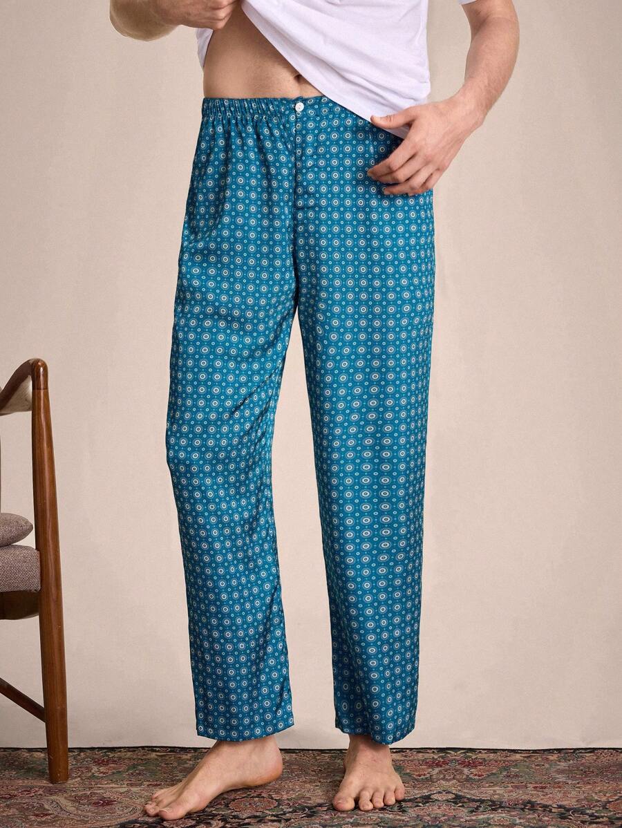 EverLounge Men All-Over Print Woven Lounge Pants - Green - View 1
