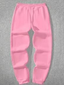 Manfinity Homme 男士抽绳字母及卡通印花休闲运动裤 - 粉色 - 查看 3