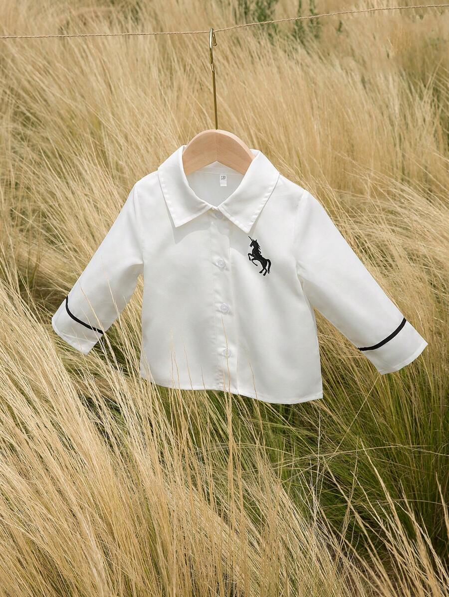 Infant Boys' Casual Fashion Cute Pony Print Versatile Long Sleeve Shirt