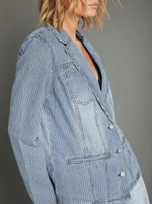 WESTFADE 优质棉质牛仔条纹男友风西装外套 - 深色水洗藍 - 查看 4