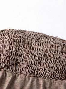 Chiquease Women's Casual One-Piece Shirred Fitted Top With Removable Honeycomb Breathable Padding - Coffee Brown - View 5