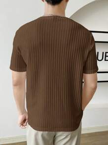Mainfolk Men Solid Ribbed Knit Tee, Summer - Brown - View 2
