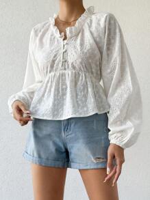 RueChic Blouse À Broderie Anglaise À Plis À Volants - Blanc - Voir 4