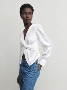 BizChic Blouse de bureau élégante avec nœud pour femme