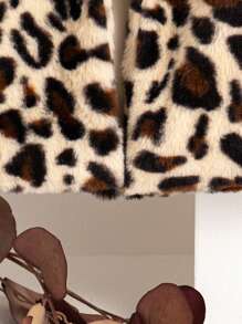 SHEIN Young Girl Plush Leopard Print Winter Jacket And Hat Set - Apricot - View 5