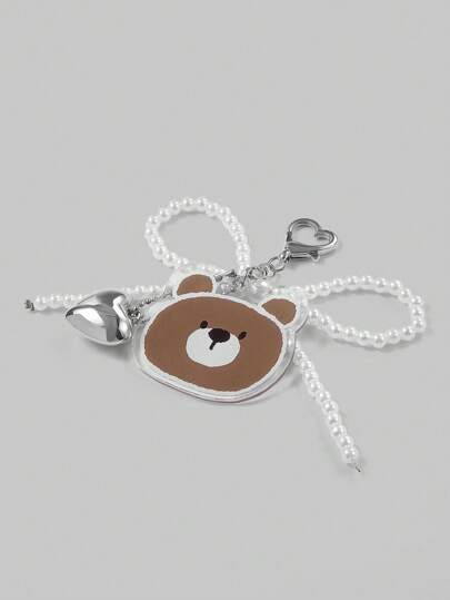 Kawaii Ensemble de porte-clés et de porte-clés avec motif de tête d'ours brun, #286061