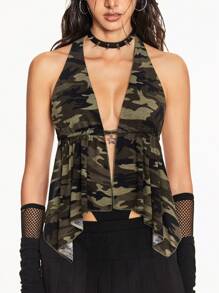 ROMWE Grunge Punk Top de tirantes finos con escote trasero para mujer con colgante con decoración de cruz de rhinestones con estilo Y2K