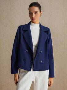 Poéselle Blazer de cuello con solapa de doble botonadura