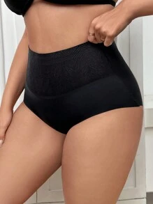 Plus Size Tummy Control Triangle Underwear Panties, 1pc - Black - View 4