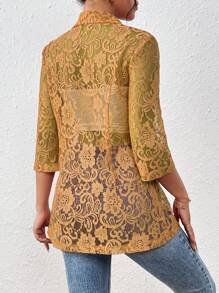 Chiquease Women's Solid Color Peter Pan Collar Lace Butterfly Mid-Sleeve Blazer