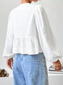 SHEIN EZwear Ladies' Solid Color Simple Daily Long-Sleeved Shirt With Bow Decoration,Long Sleeve Tops