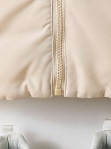 女童休闲纯色立领拉链假口袋无袖加垫背心，适合外套，秋冬季 - 杏色 - 查看 6