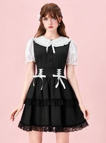 ROMWE J-Fashion 可爱柔软的学院风女式连衣裙 - 黑色 - 查看 5